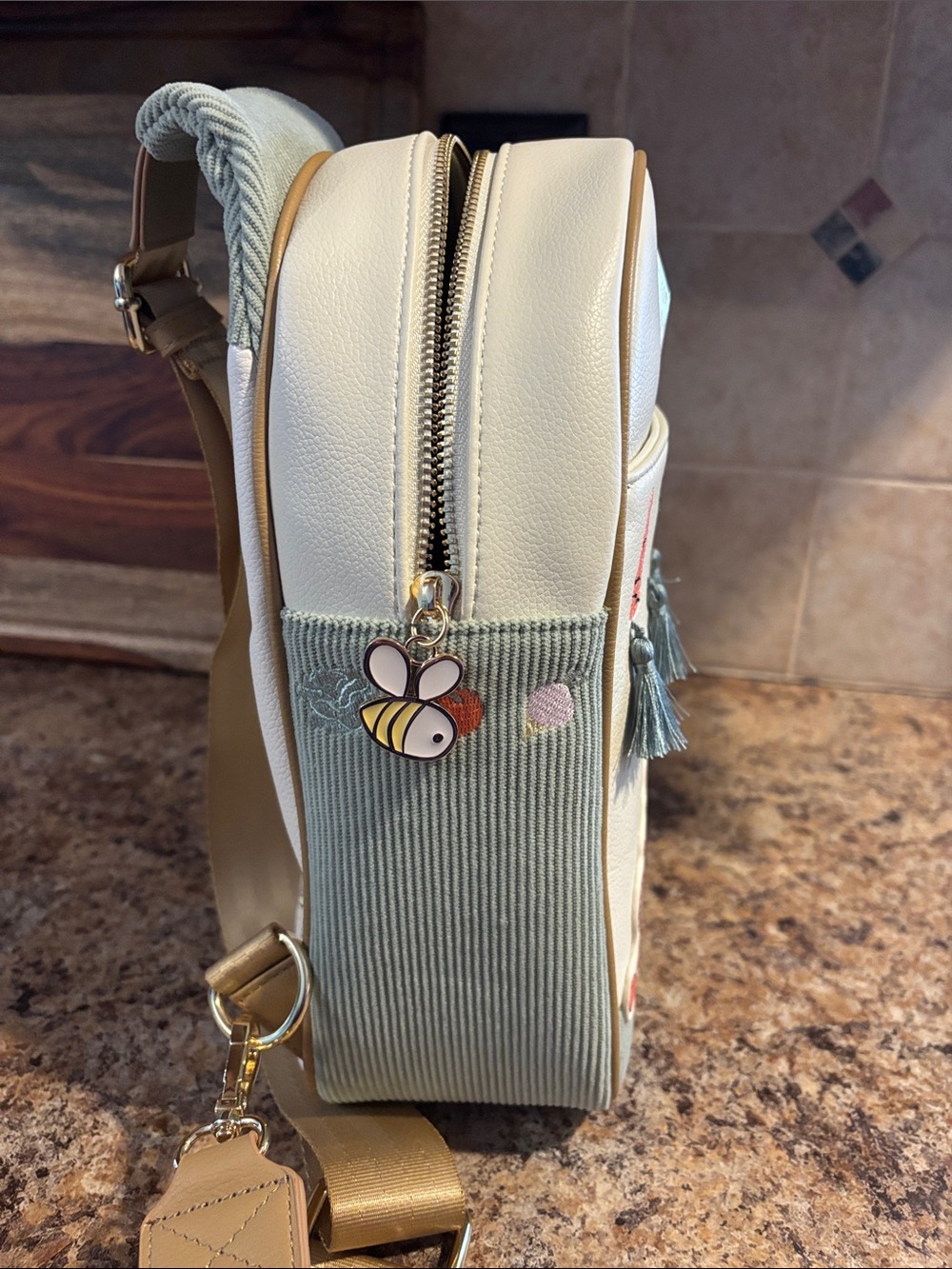 NWOT Boxlunch Disney Cream & Sage Winnie the Pooh Tassel Mini Backpack - Picture 4 of 7